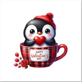 Valentine Penguin In Tea Cup Posters and Art